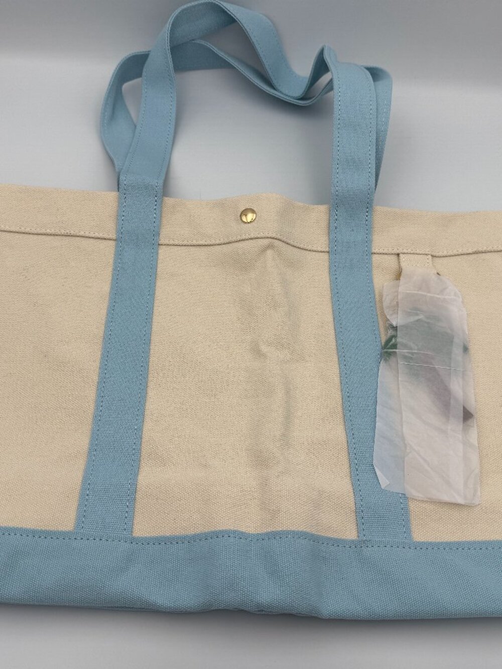 BaubleBar Canvas Tote Bag Light Blue Trim Palm Charm